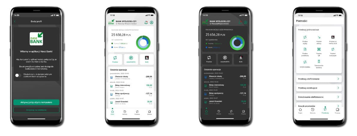 Screeny z aplikacj Nasz Bank